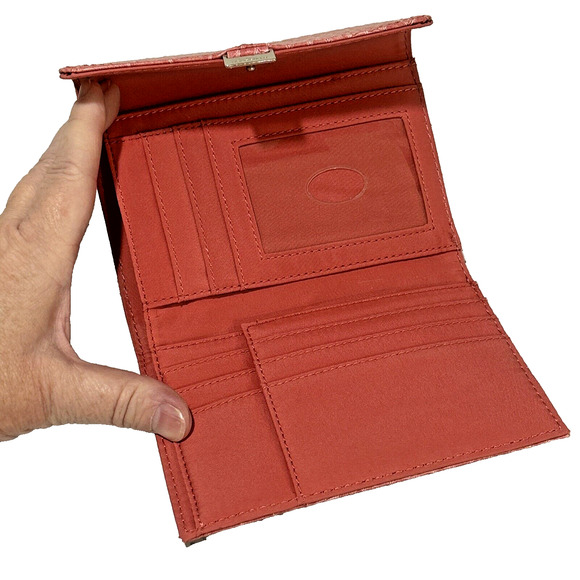 Liz Claiborne Light Pink Wallet Mock Croc Trifold Snap Flap Style Fashion Purse - Picture 8 of 9